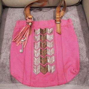 IUC Fossil Pink Canvas Tote Bag with Brown Handles